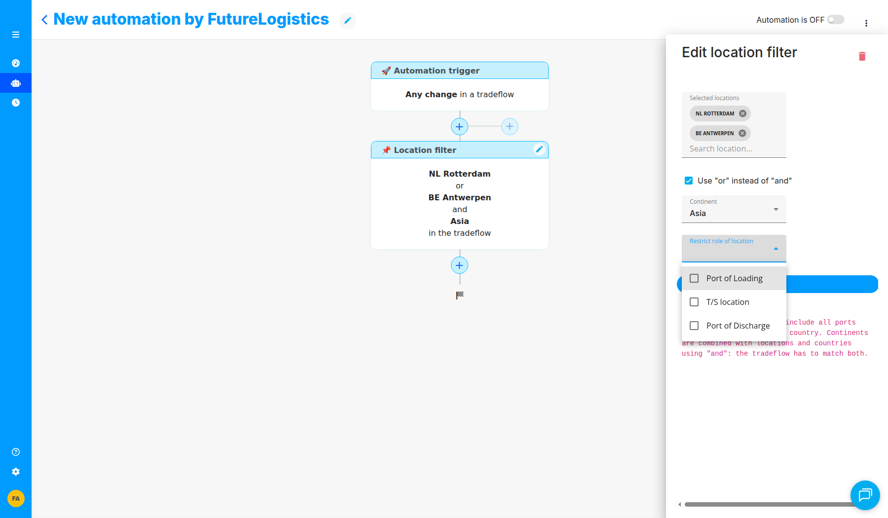 The Restrict role of location dropdown
